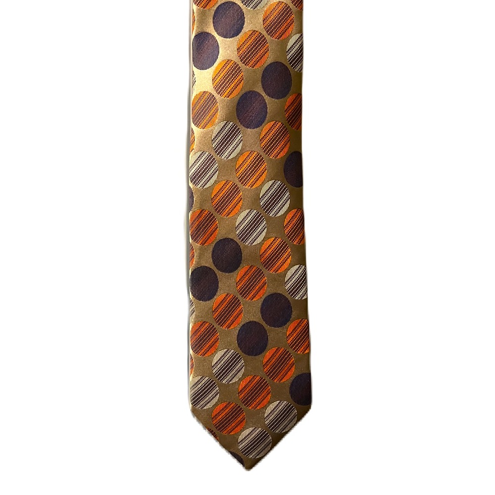 Steven Land Stylish Gold and Orange Polka Dot Tie